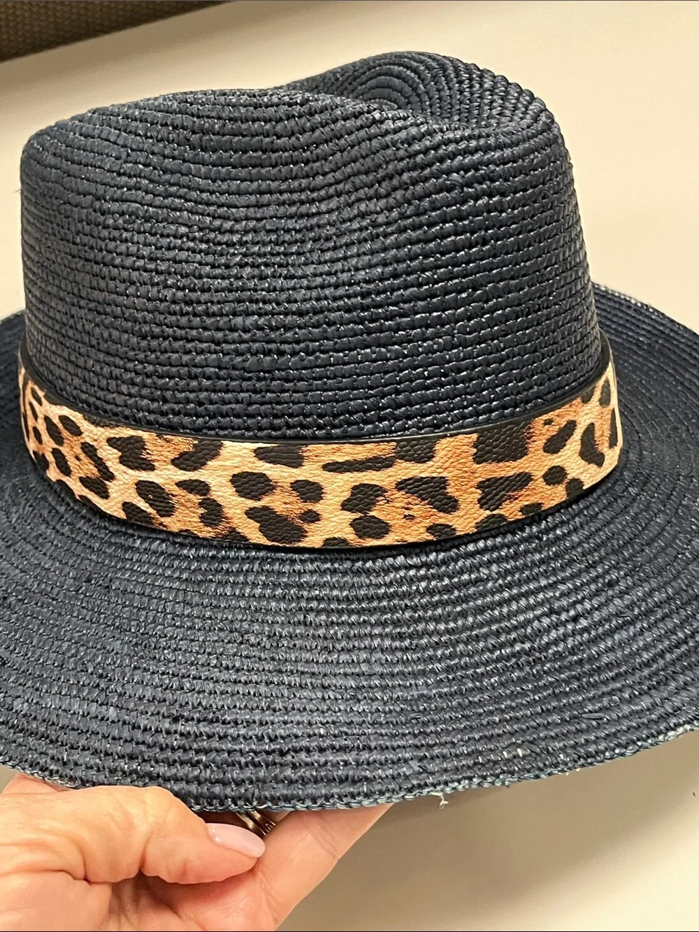 Nataliya Nova Luxury Wide-Brim Woven Straw Luisa Hat - Navy w/ bands